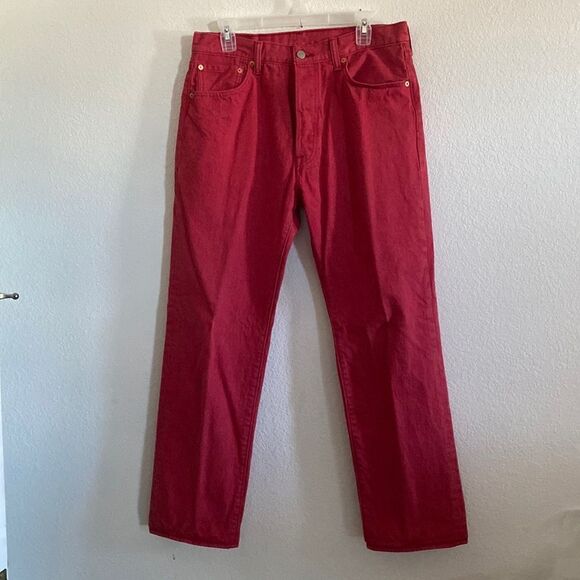 LEVI’S 501 Men’s Red Button Fly Jeans Size 35 - Picture 1 of 6
